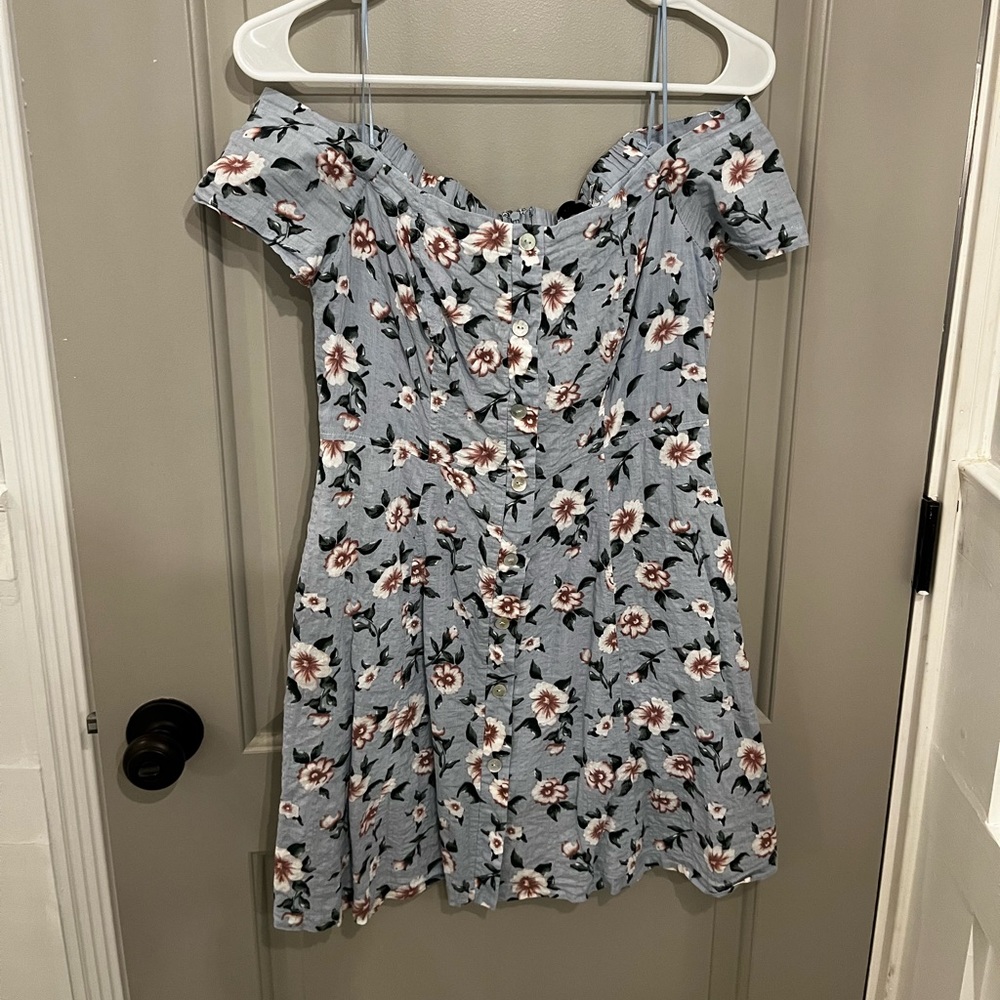 Lush size Small blue floral off the shoulder dress